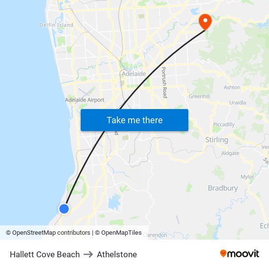 Hallett Cove Beach to Athelstone map