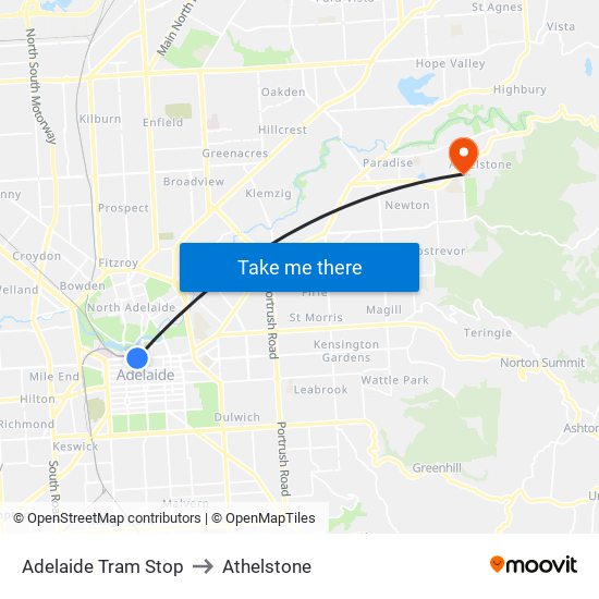 Adelaide Tram Stop to Athelstone map