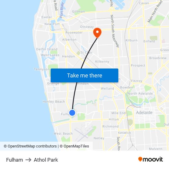 Fulham to Athol Park map