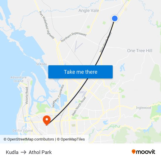 Kudla to Athol Park map