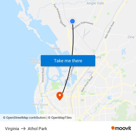 Virginia to Athol Park map