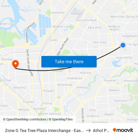 Zone G Tea Tree Plaza Interchange - East side to Athol Park map