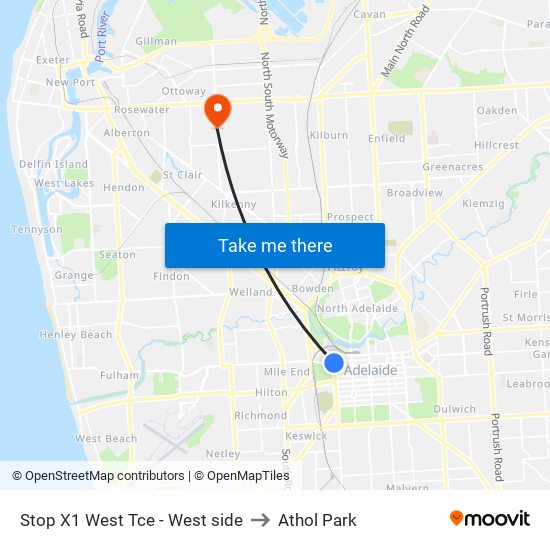 Stop X1 West Tce - West side to Athol Park map