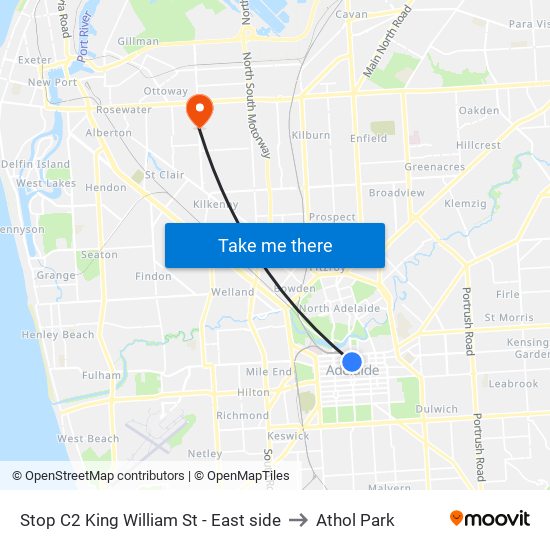 Stop C2 King William St - East side to Athol Park map