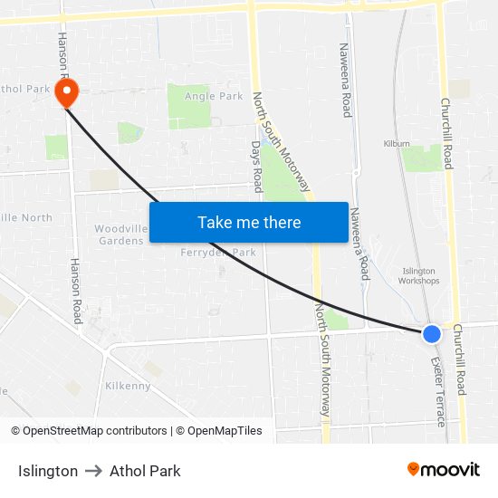 Islington to Athol Park map