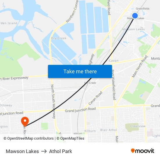 Mawson Lakes to Athol Park map