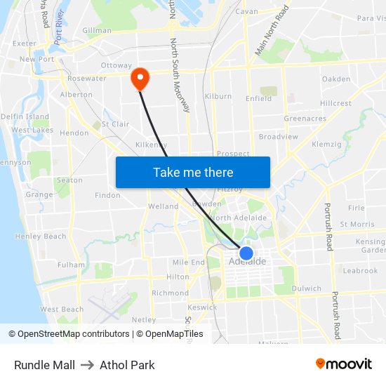 Rundle Mall to Athol Park map