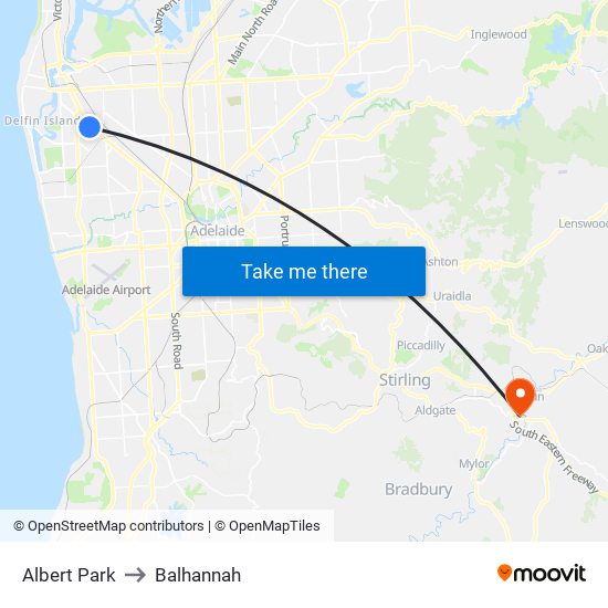 Albert Park to Balhannah map