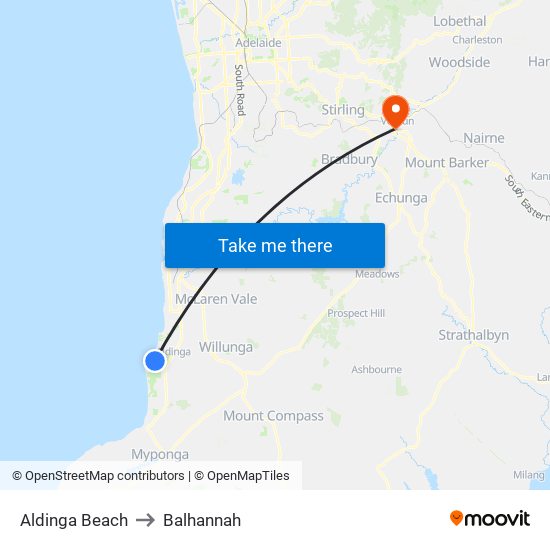 Aldinga Beach to Balhannah map