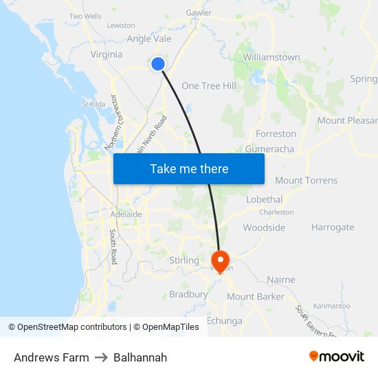 Andrews Farm to Balhannah map