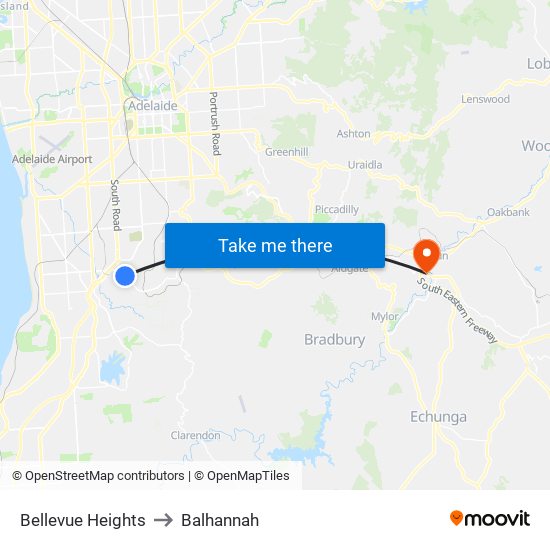 Bellevue Heights to Balhannah map