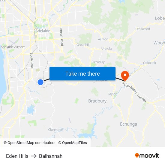 Eden Hills to Balhannah map