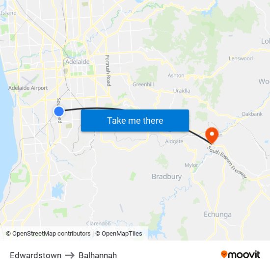 Edwardstown to Balhannah map