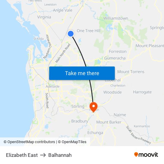 Elizabeth East to Balhannah map