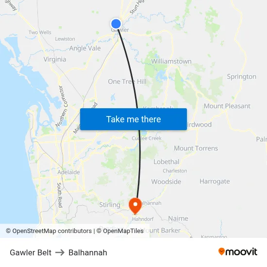 Gawler Belt to Balhannah map