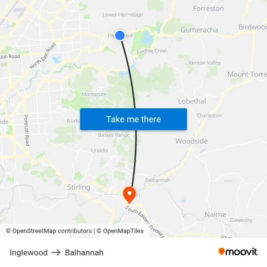 Inglewood to Balhannah map