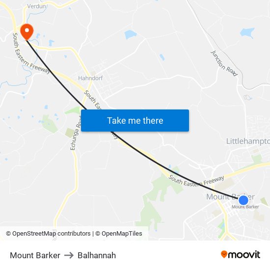 Mount Barker to Balhannah map