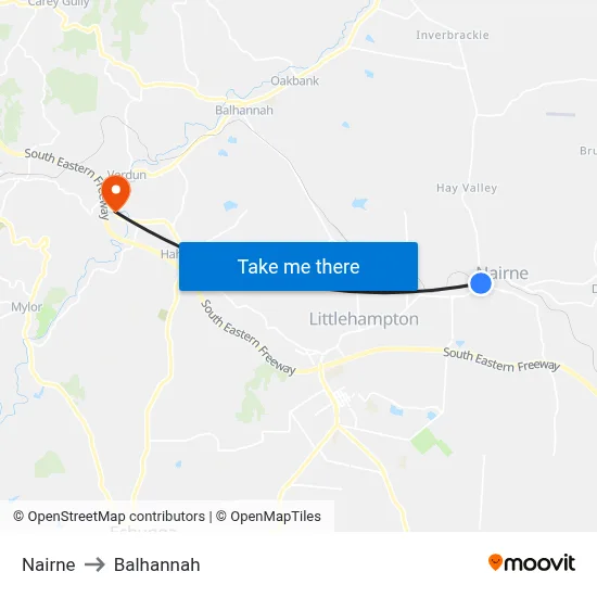 Nairne to Balhannah map
