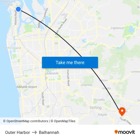 Outer Harbor to Balhannah map