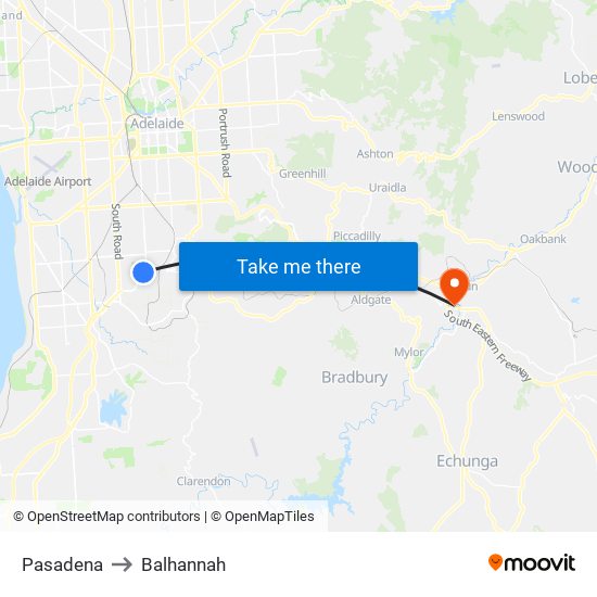 Pasadena to Balhannah map