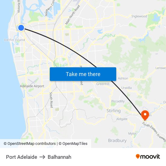 Port Adelaide to Balhannah map