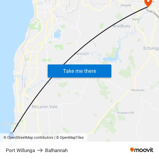 Port Willunga to Balhannah map