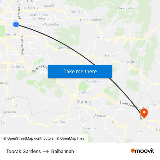 Toorak Gardens to Balhannah map