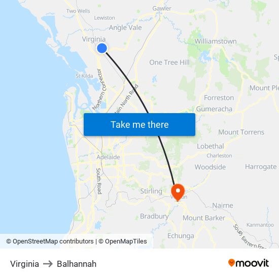 Virginia to Balhannah map