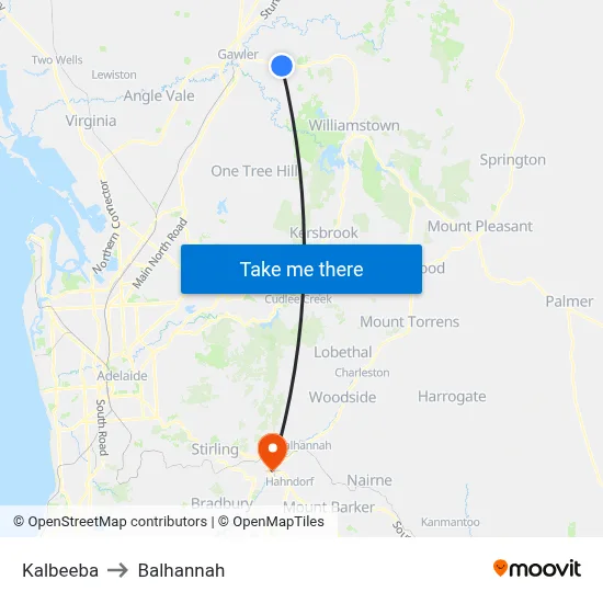 Kalbeeba to Balhannah map
