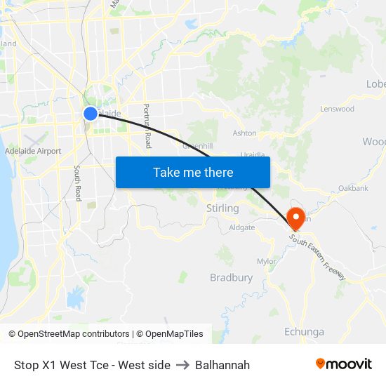 Stop X1 West Tce - West side to Balhannah map