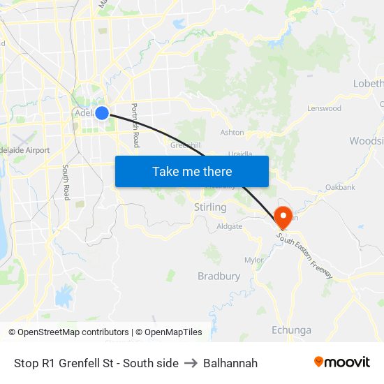 Stop R1 Grenfell St - South side to Balhannah map