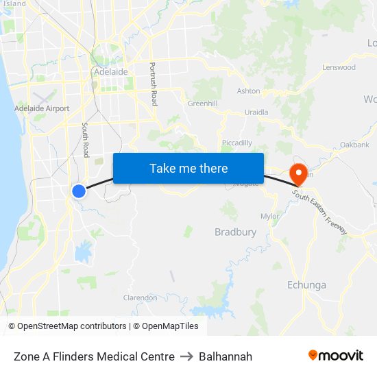 Zone A Flinders Medical Centre to Balhannah map