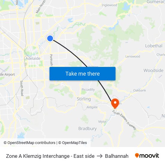 Zone A Klemzig Interchange - East side to Balhannah map