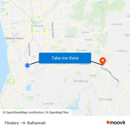 Flinders to Balhannah map