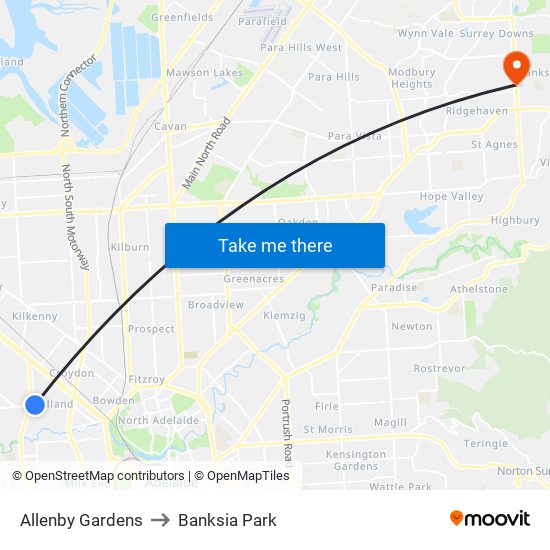 Allenby Gardens to Banksia Park map