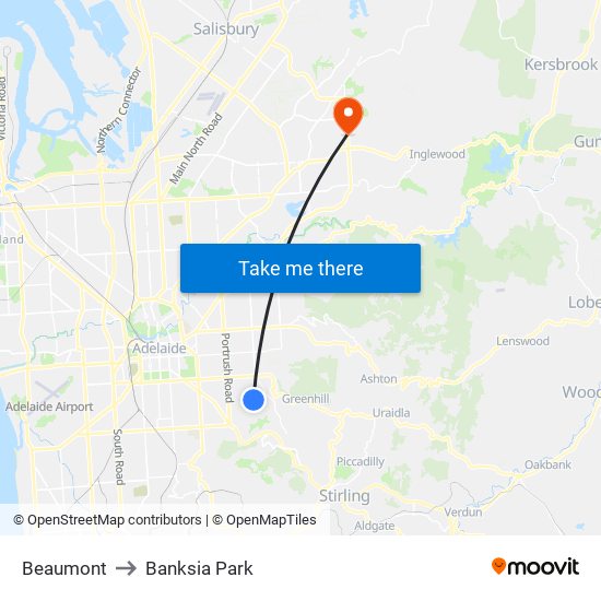Beaumont to Banksia Park map