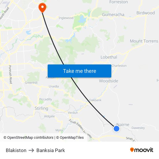 Blakiston to Banksia Park map