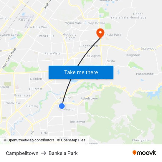 Campbelltown to Banksia Park map