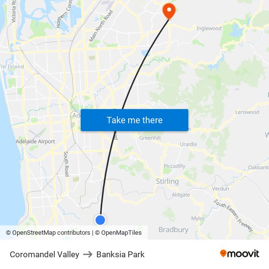 Coromandel Valley to Banksia Park map