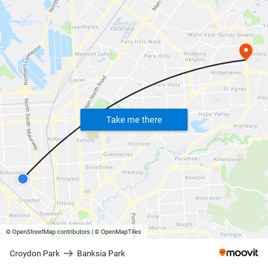 Croydon Park to Banksia Park map