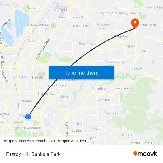 Fitzroy to Banksia Park map