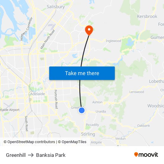 Greenhill to Banksia Park map