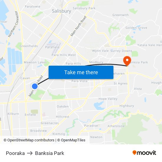 Pooraka to Banksia Park map