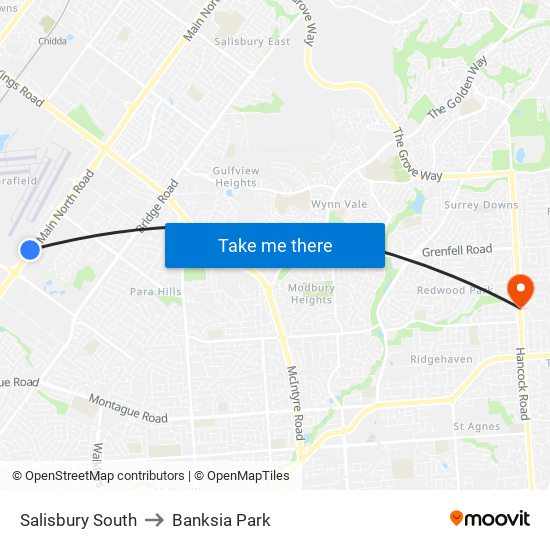 Salisbury South to Banksia Park map