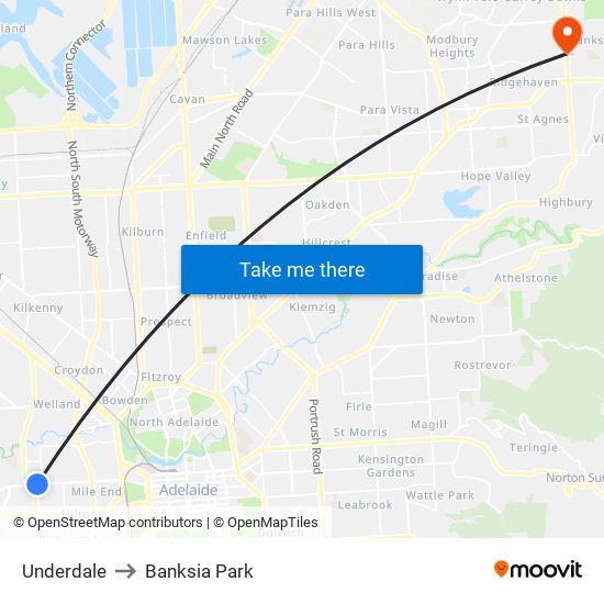 Underdale to Banksia Park map