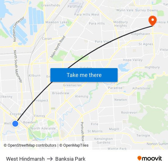 West Hindmarsh to Banksia Park map