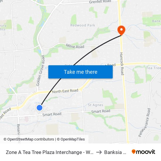 Zone A Tea Tree Plaza Interchange - West side to Banksia Park map