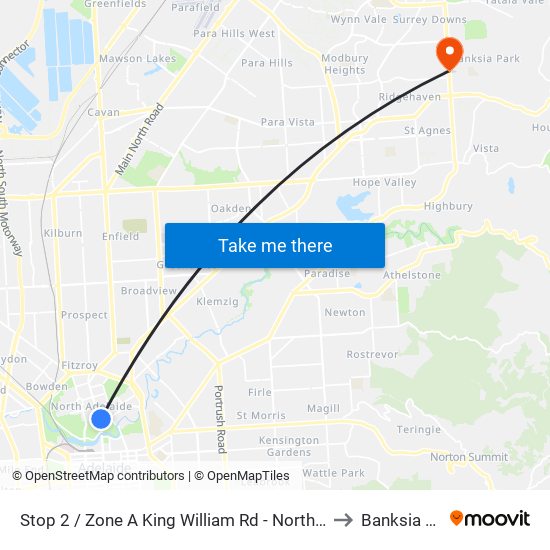 Stop 2 / Zone A King William Rd - North West side to Banksia Park map