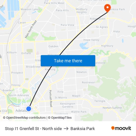 Stop I1 Grenfell St - North side to Banksia Park map