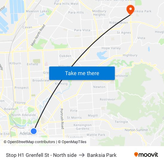 Stop H1 Grenfell St - North side to Banksia Park map
